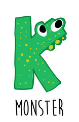 K letter monster design cute vector