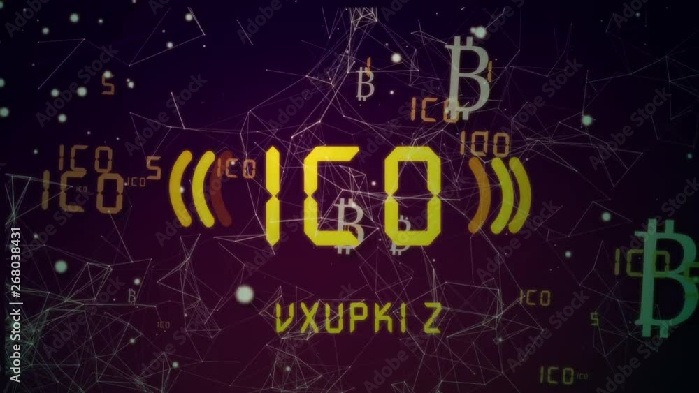 Poster loopable ico initial coin offering blockchain technology network futuristic hud background.