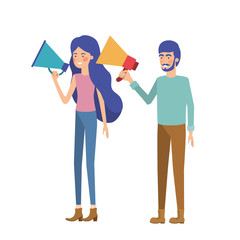 young couple in with megaphone in the hand