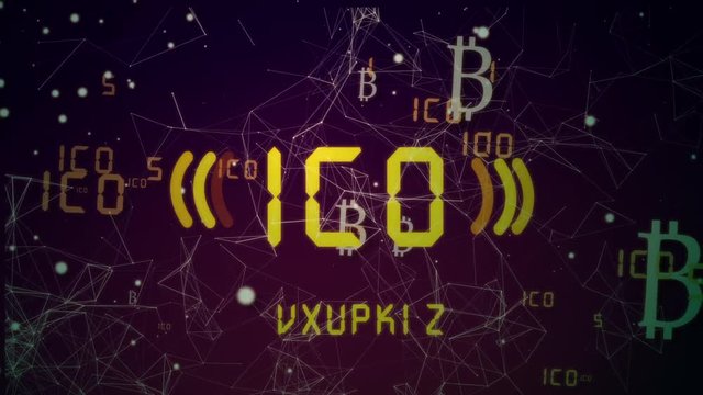 Loopable ICO initial coin offering blockchain technology network futuristic hud background.