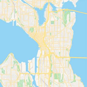 Empty vector map of Seattle, Washington, USA