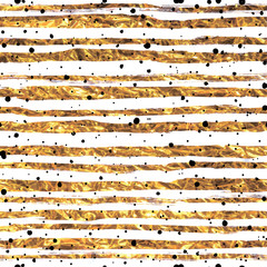 Seamless striped pattern. Black and gold. Stylish simple background. Drawing by hand, ink texture.