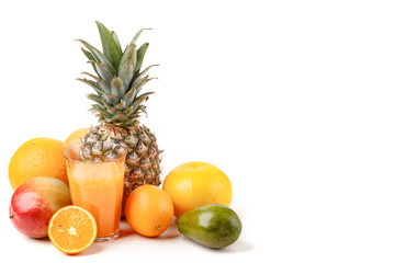 Tropical fruits on a white background