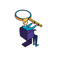 businessman worker with magnifying glass