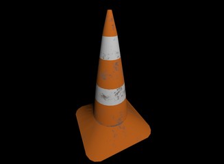 Orange traffic road cone 3d render illustration