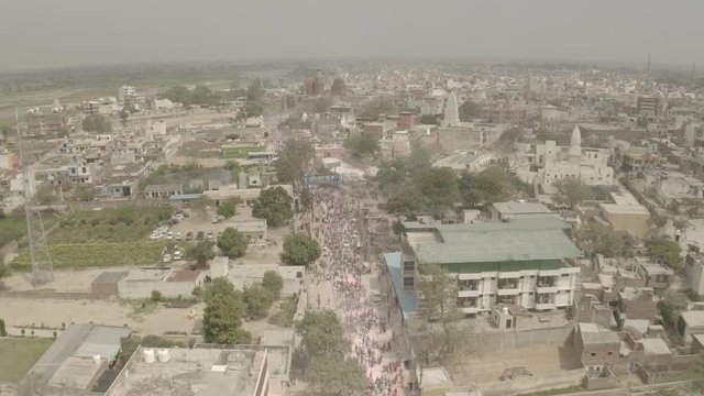 "Madana Mohana" temple in Vrindavan, India, 4k aerial ungraded/flat