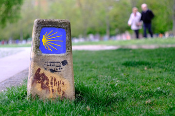 Way of St James signal marks the path for people to make the holy pilgrimage