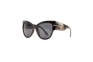 Isolated Cat Eye Black Sunglasses with Thick Frame, Side View