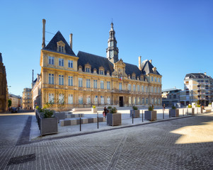 Renewed Simone-Veil square in front of city hall building in Reims, France