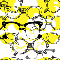 Glasses. Seamless pattern. Drawing by hand in vintage style. Points of different shapes and sizes.