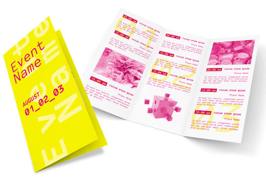 Trifold Brochure Layout with Pink and Yellow Accents