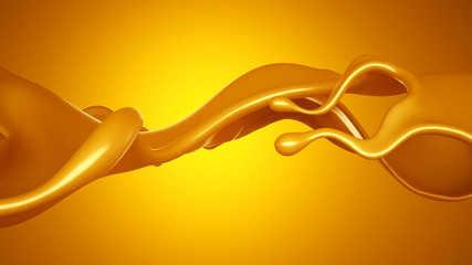 Bright yellow background with a splash of caramel. 3d illustration, 3d rendering.