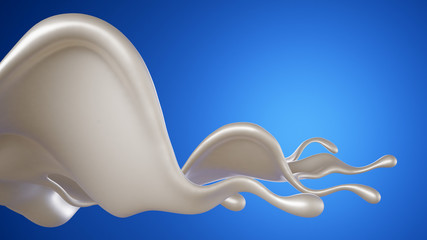 A splash of milk on a blue background. 3d illustration, 3d rendering.