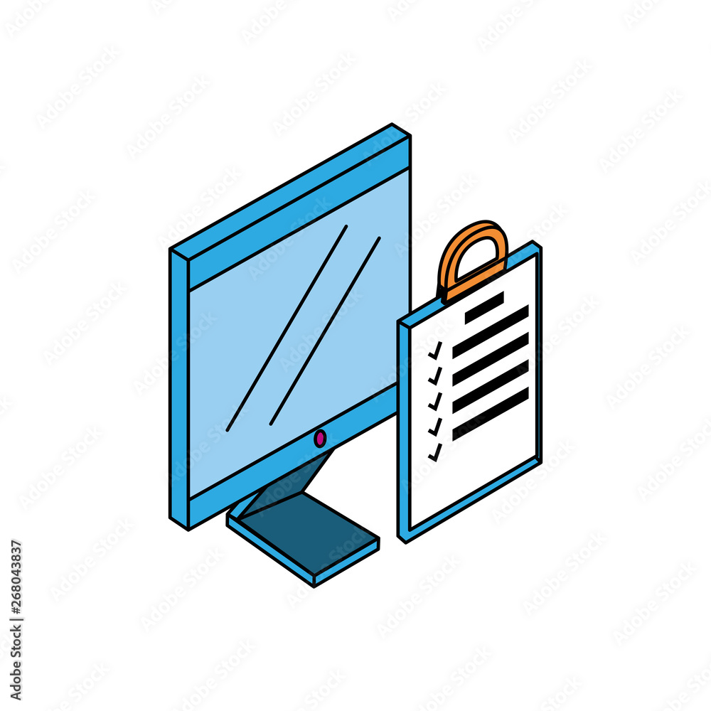 Poster desktop computer with checklist