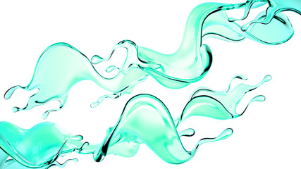A splash of green transparent liquid. 3d illustration, 3d rendering.