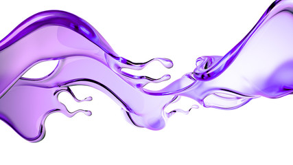 A splash of purple transparent liquid. 3d illustration, 3d rendering.