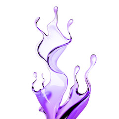 Fototapeta premium A splash of purple transparent liquid. 3d illustration, 3d rendering.