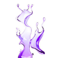 A splash of purple transparent liquid. 3d illustration, 3d rendering.