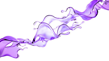 A splash of purple transparent liquid. 3d illustration, 3d rendering.