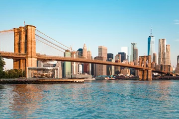 Foto op Plexiglas Geweldig panoramisch uitzicht op New York City en Brooklyn bridge © Stefan