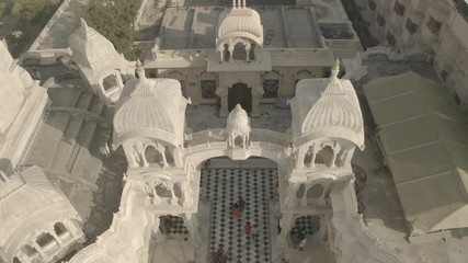 Vrindavan, ISKCON temple. India, 4k aerial ungraded