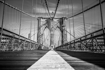 Empty Brooklyn Bridge promenade in New York City