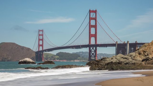 Golden Gate Bridge as seen from Baker Beach in San Francisco Timelapse