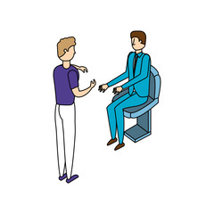 businessmen workers seated in office chair characters