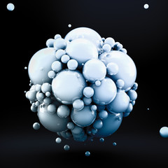 Black abstract background with geometric shapes from balls. 3d illustration, 3d rendering.