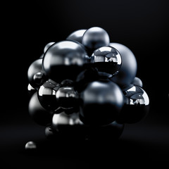 Black abstract background with geometric shapes from balls. 3d illustration, 3d rendering.