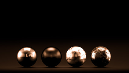 Black abstract background with geometric shapes from balls. 3d illustration, 3d rendering.