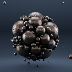 Gray luxury background with geometric shapes from balls. 3d illustration, 3d rendering.