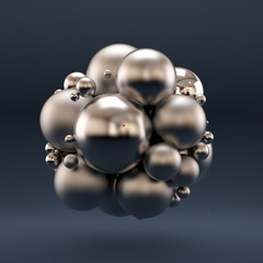 Gray luxury background with geometric shapes from balls. 3d illustration, 3d rendering.
