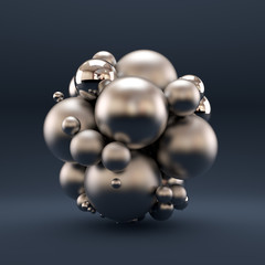 Gray luxury background with geometric shapes from balls. 3d illustration, 3d rendering.