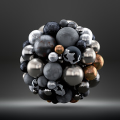 Gray luxury background with geometric shapes from balls. 3d illustration, 3d rendering.