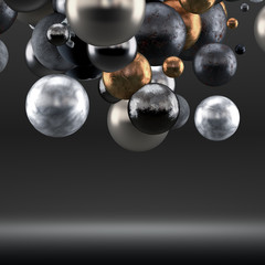 Gray luxury background with geometric shapes from balls. 3d illustration, 3d rendering.