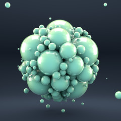 Turquoise geometric background with unusual circle shape. 3d illustration, 3d rendering.