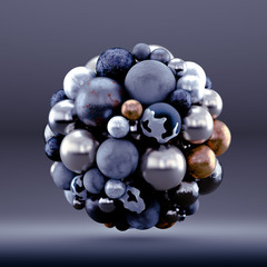 Purple geometric background with balls. 3d illustration, 3d rendering.