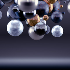 Purple geometric background with balls. 3d illustration, 3d rendering.
