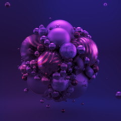 Purple geometric background with balls. 3d illustration, 3d rendering.