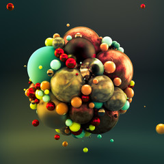 Abstract green background with metal balls. 3d illustration, 3d rendering.