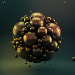 Abstract green background with metal balls. 3d illustration, 3d rendering.