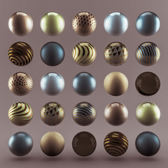 Gold beige background with balls. 3d illustration, 3d rendering.