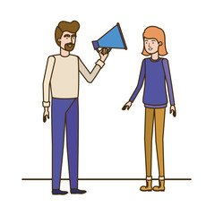 young couple in with megaphone in the hand