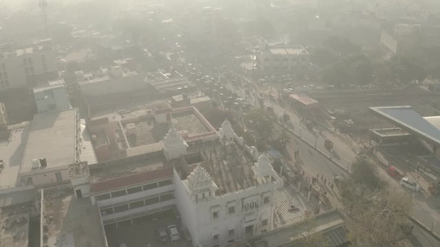 Vrindavan, Prem Mandir. India, 4k aerial ungraded