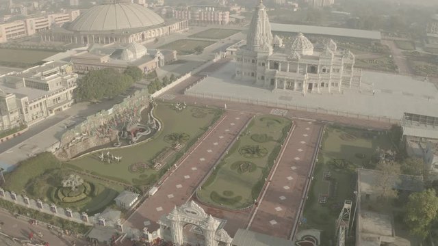 Vrindavan, Prem Mandir. India, 4k aerial ungraded