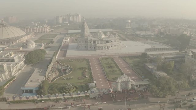 Vrindavan, Prem Mandir. India, 4k aerial ungraded