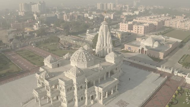 Vrindavan, Prem Mandir. India, 4k aerial ungraded