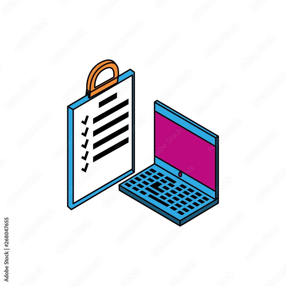 Poster laptop computer with document checklist