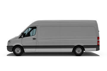 3D Rendering von Transporter oder Lieferwagen einer Spedition oder von einem Versandunternehmen liefert schnell Pakete und Lieferungen